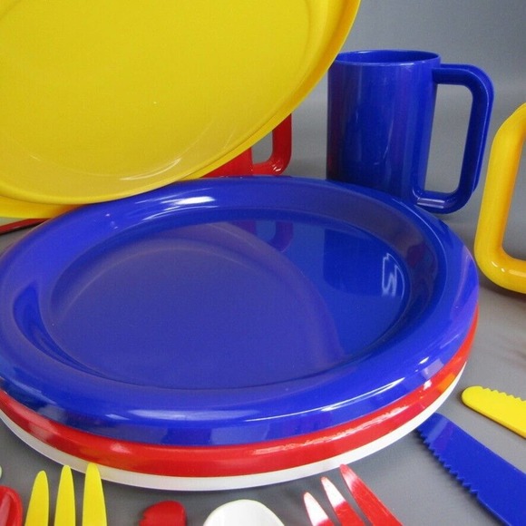 KMart Kitchen Vintage Kmart Plastic Tableware 2piece Set Colorful